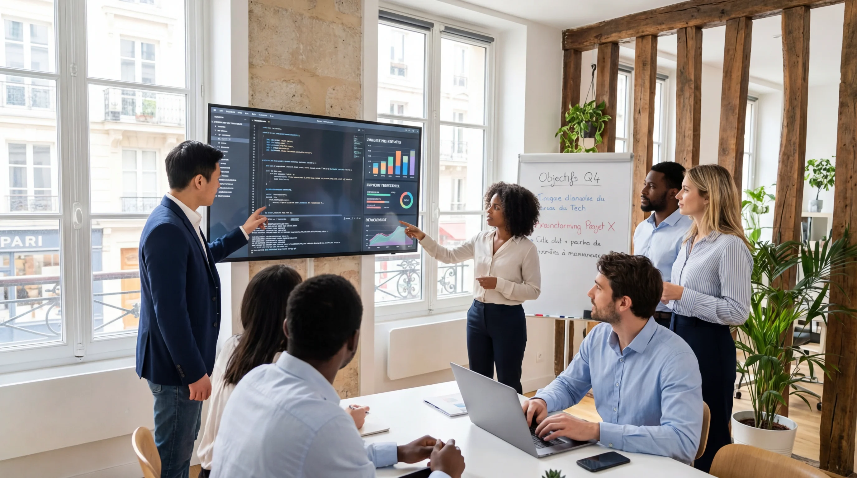 Team of tech recruiters collaborating in a modern office